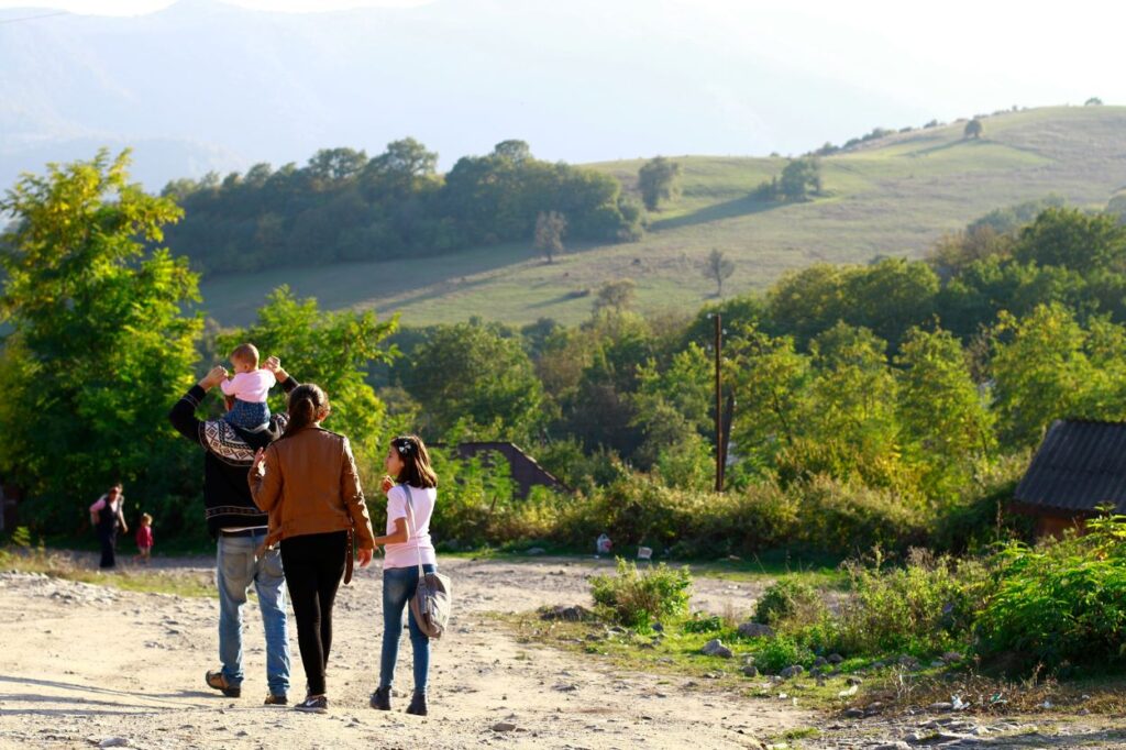 Parents with children on holiday